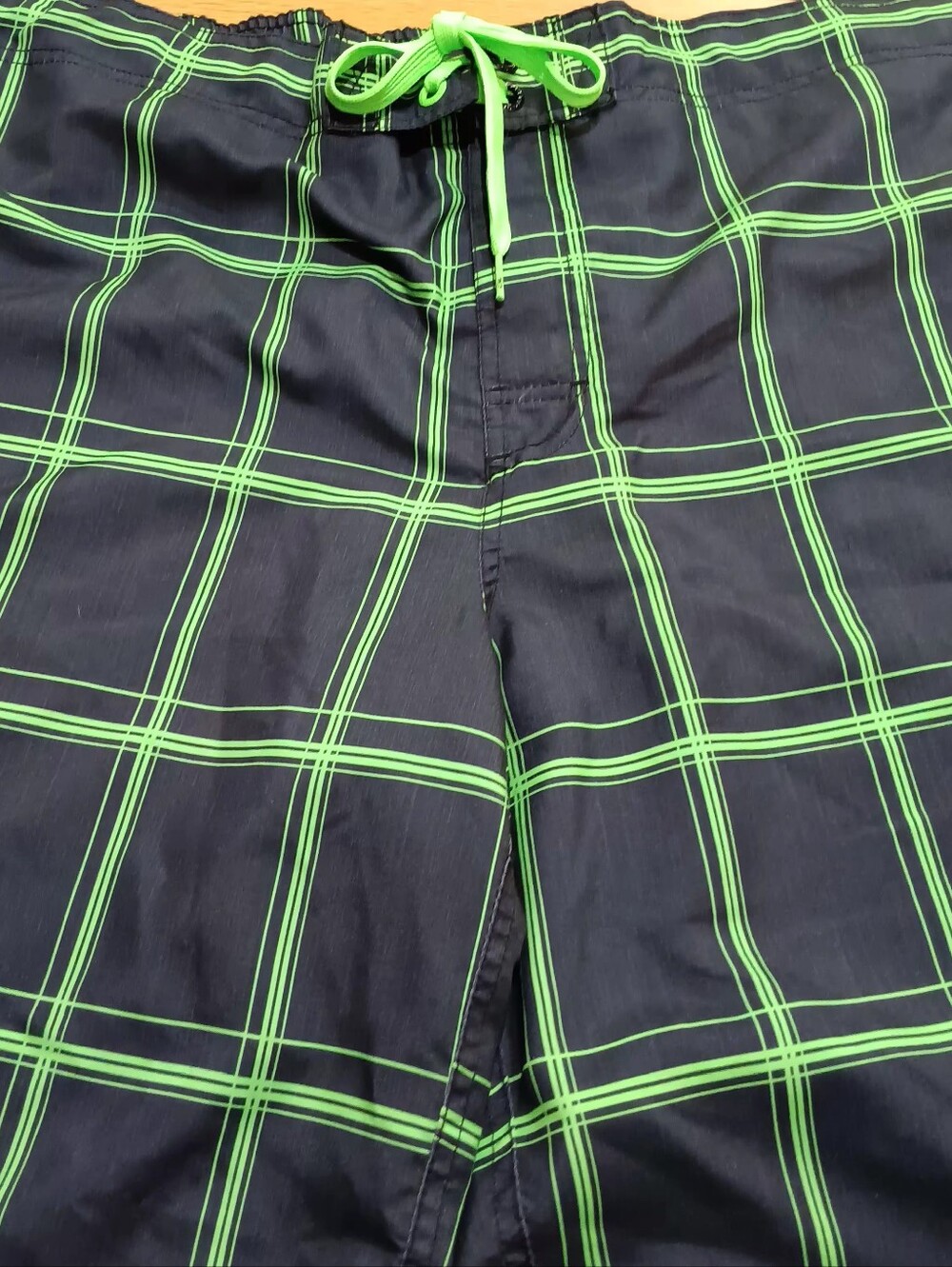 OP Mens Blue Swim Shorts with Neon Green Stripes Mens Size 40/42